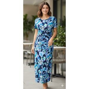 Donna Morgan Vibrant Floral Print Knot Twist Waist Maxi Dress Womens Sz 14 NEW
